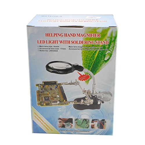 OLLGEN Helping Hands Magnifier 3.5X 12X LED Glass Adjustable Alligator Clip Soldering Iron Holder Station Stand Jewelry Repair Third Clamp Tool