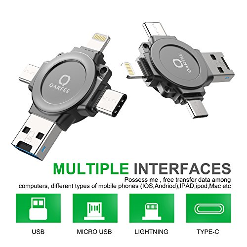 QARFEE-4IN1 32GB Type C USB Flash Drive,Memory Card Reader for Micro SD,Metal Memory USB Photo Stick External Storage Pen Drive U Disk Compatible for iPhone iPad iPod Mac Android Phone PC Laptop,Grey - Thumbnail 2