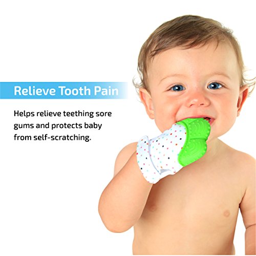 Prohapi Silicone Baby Teething Mitten, Self Soothing Teether & Teething Pain Relief Toy Glove plus Hygienic Travel Storage Pouch - Natural Remedy for Infants & Toddlers 3-12 months(Light Green 2PCS)
