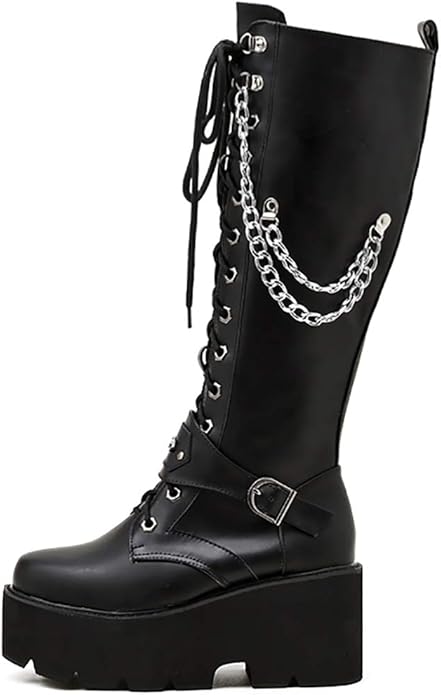 Parisuit Womens Platform Buckle Chain Black