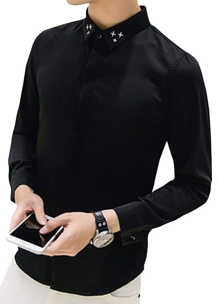 Mk988 Men Long Sleeve Slim Hair Stylist Work Stars Embroidery