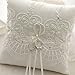Amajoy 19x19 cm Satin and Lace Wedding Ring Pillow Cushion Embellished with Bow , 7.5 Inch Ring Bearer for Beach Wedding, Wedding ceremony
