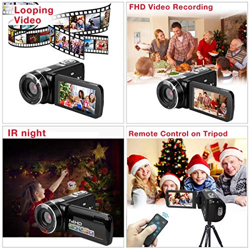 Video Cameras Camcorders for YouTube Videos,Digital Video Camcorder Cameras FHD 1080P with Remote Control/IR Night Vision/Support Tripod/Rotation Screen/TV Video Output