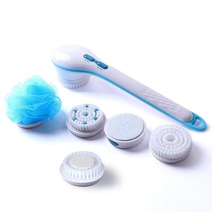 ZURU BUNCH Water Resistant Long Handle 5 in 1 Electric Bath Spin Spa Massage Shower Cleaning Brush Waterproof Facial and Body