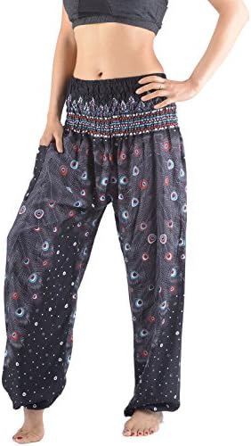 Premium Ladies Baggy Trousers - Peacock Feathers Print - Ladies Harem Trousers - Festival Yoga Relaxation