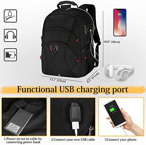 Laptop Backpack 17 Inch Extra Large Travel Backpack for Men Waterproof School College Backpack with USB Charging Port Business Computer Gaming Backpack for Men Women Black 6 Laptop Backpack 17 Inch Extra Large Travel Backpack for Men Waterproof School College Backpack with USB Charging Port Business Computer Gaming Backpack for Men Women Black