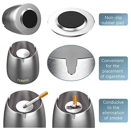 Teamyo Ashtray, Ashtray with Lid, Stainless Steel Ashtray Tabletop with Large Capacity, Ashtray Ash Holder Windproof, Indoor & Outdoor Use, Ashtray Stand for Home Office Decoration (Silver, Big)