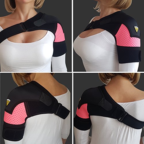 Shoulder Brace - Support & Injury Prevention Brace- Joint Pain Releaser- Shoulder Compression Wrap Strap - Adjustable Injury Accessories for Shoulders - Premium Quality Strap by FIGHTECH (Pink, L-XL)