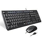 Eagletec KM120 Wired Keyboard and Mouse Combo Slim, Flat & Quiet, Ergonomic Full Size 104 Keys Keyboard & Small Portable Mouse for Windows PC (Black Wired Keyboard & Mouse Set)