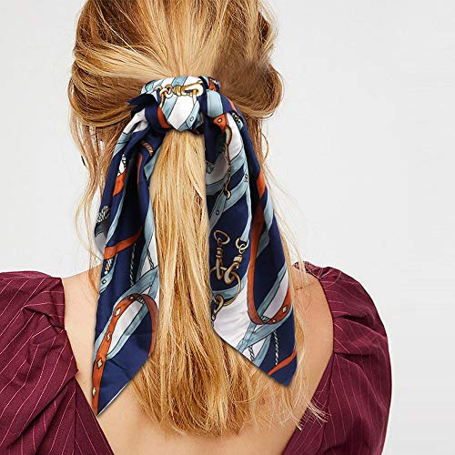 Cubaco Hair Scrunchies Bowknot-Silk Satin Vintage Elastics Scarf Hair Ties with Flower Pattern, Hair Bands Scrunchy Hair Rope Ties Hair Bow Ponytail Holder Accessories for Women Girls