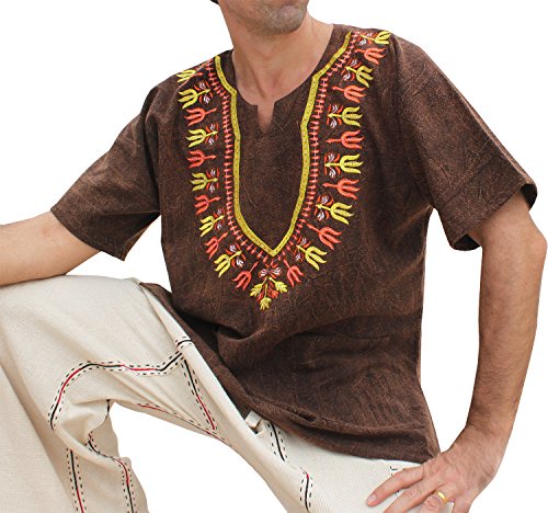 RaanPahMuang Brand Mens Shirt Stone Cotton Embroidered Dashiki Art Plus Size