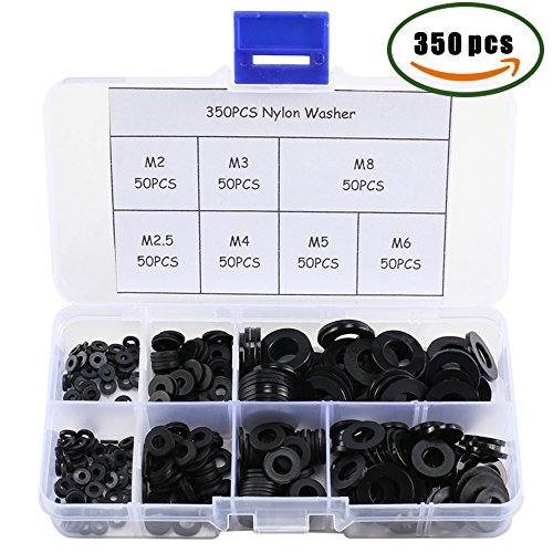 Plastic Flat Washer MANYEE 350pcs Insulating Flat Round Nylon Spacers Washers Gaskets Ring Assortment Kit for M2 M2.5 M3 M4 M5 M6 M8 Screws Bolts，Black