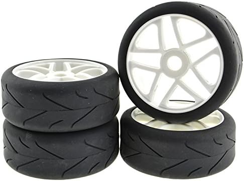 Grey Wheel Rims Pentagram Spoke &amp; Tyre Tires Hex 17mm for RC 1:8 Pack of 4