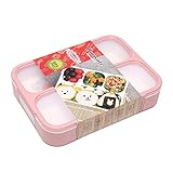 Donxote Lunch Bento Box Leak-Proof Sealing Food Container - 4 Compartments With a Spoon - BPA-free Microwave-Safe Boxes (Pink)