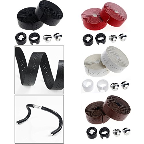 ULKEME 2x Bike Cycling Road Bike Sports Handlebar Tape Faux Leather Wrap +2 Bar Plug