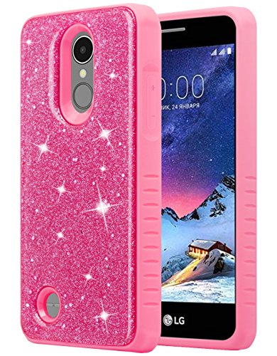 LG Aristo 3/LG Tribute Empire/LG Tribute Dynasty/LG Aristo 2/Rebel 3 LTE/Zone 4/Risio 3/Fortune 2/Rebel 2/K8+ Plus Phone Case for Girls Women, Glitter Bling Sparkly Dual Layer Cover - Pink