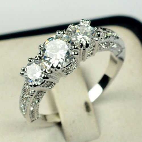 Scott ALlah Design - Size 5 - White Sapphire Lady's 10K White Gold Filled Jewellry Wedding Ring Three Stone Engagement Ring Style