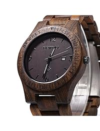 Bewell ZS-W086B - Reloj de pulsera para hombre, de madera, ligero, con fecha, movimiento de cuarzo