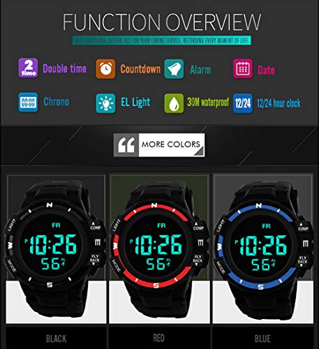 Sport Watch, 50M Waterproof Watch, Sport Wrist Watch for Men Women Kids, Digital Watch with Alarm Date and Time (Red)
