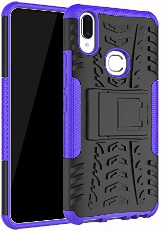 Vivo V9 Case PC + TPU 2-In-1 Dual Layer Shockproof Cover Heavy Duty Rugged Tough Armor Shell Bumper Skin/Tempered Glass Screen Protector/Kickstand for Vivo V9-Purple