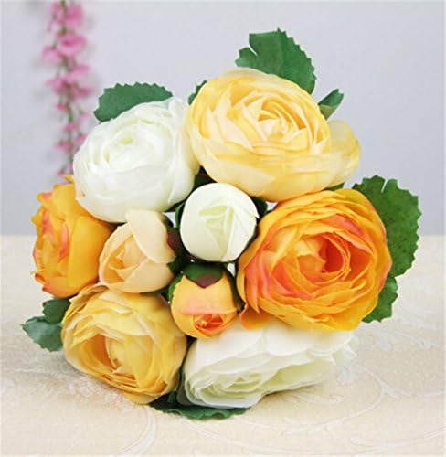 Derker 9pcs of Big and Small Tea Rose Bouquet,Simulated Camellia Bride Holding Flowers,10" Silk Camellia Bouquet Wedding Decor Flowers (Orange)