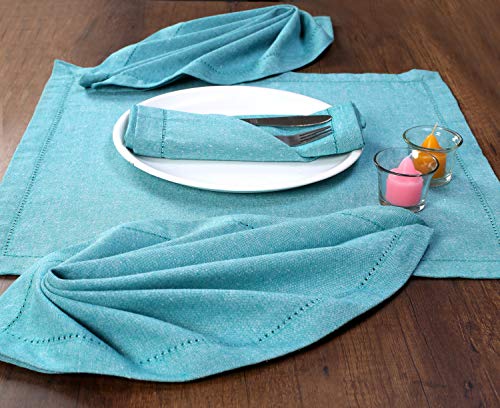 Ramanta Home 12-Pack 100% Hemstitched Cotton Dinner Napkin Oversized 20x20 - Chambray Cloth Napkin Soft Absorbent Comfortable for Events and Daily Use - Teal - Thumbnail 3