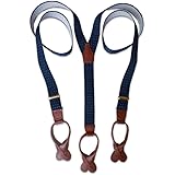 Albert Thurston Navy Dot Button Braces with Tan Leather/Brass Fittings