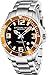 Stuhrling Original Mens Analog Dive Watch - Sports Watch Water Resistant 100 Meters - Watches for Men Aqua-Diver Stainless Steel Link Bracelet Mens Watches Collection (Orange)