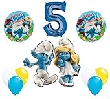 Mayflower Products The Smurfs Birthday Party Supplies Smurf and Smurfette 5th Smurfy Birthday Balloon Decorations