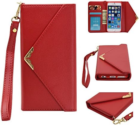IPhone 6S Wallet Case,Rejazz [Red]Iphone 6 Envelope Flip Handbag Shell Women Wallet PU Leather Magnetic Folio Cover Cases with Credit Card ID Holders Wrist Strap for Apple Iphone 6/6s 4.7"