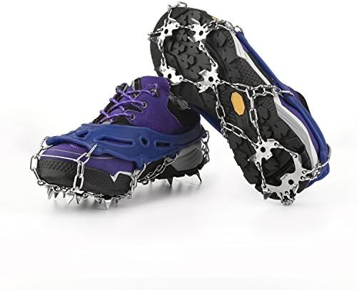 Ubuji Snow Ice Chain Crampons Traction Cleats Shoes Cover Belt 1 Pair 19 Teeth Claws for Outdoor Ski Hiking Climbing Walking Mountaineering Non-slip Stainless Steel (19 Teeth Blue)