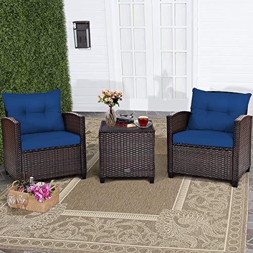 Tangkula 3 Pieces Patio Furniture Set, PE Rattan Wicker 3 Pcs Outdoor Sofa Set w/Washable Cushion and Tempered Glass… - Image 2