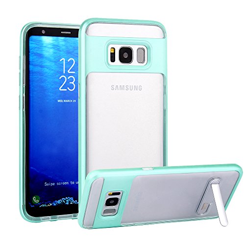CaseHaven Galaxy S8 Case, Hybrid Slim Clear Drop Protection TPU Case With Metal Kickstand For Samsung Galaxy S8 (2017) -Mint Blue