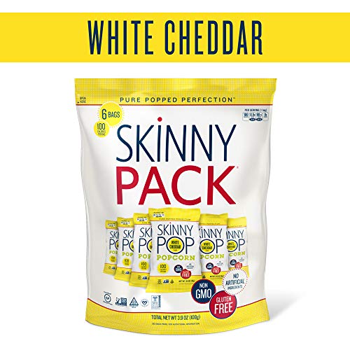 SkinnyPop Popcorn, Skinny Pack, White Cheddar, 0.65oz bags (Pack of 6)