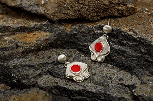 Handmade Designer Ethnic Sterling Silver Red Earrings by Spiral Jewelry.