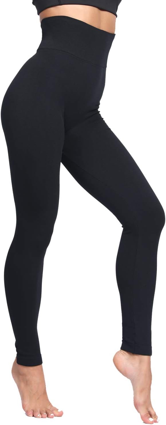 LUOYANXI High Waist Tummy Control Leggings for Women Winter Seamless Soft Thick Fleece Lined Terry Pants Black