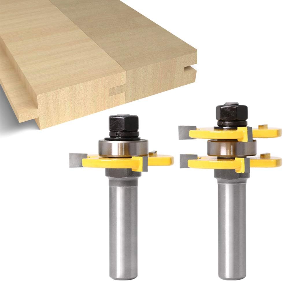 GAFeng 3PCS Tongue and Groove Router Bit Tool Set 1/2 Inch Shank+45°Lock Miter Bit 1/2 Inch Shank For Doors, Tables, Shelves, Walls, DIY Woodwork - - 