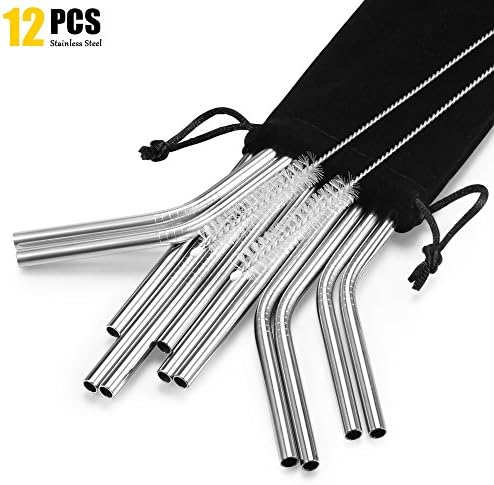 Stainless Steel Straws, Blingco Reusable Straws Set of 12, Metal Drinking Straws for 30oz 20oz Tumblers with 2 Cleaning Brushes for Smoothie, Milkshake, Cocktail - Extra Long 10.5 Inch