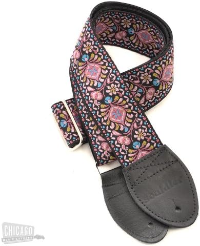 Souldier Guitar Strap - Hendrix Pink on Black Belt (Black Ends)