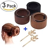 Hair Bun Shapers,3 Pack French Hair Styling Bun Maker with 2 Retro Hair Pin Clips DIY Doughnuts Hair Bun Tool (3 pack hair shapers+2 pack clips)