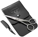Beard and Mustache Scissors w/Comb and Synthetic Leather Case Professional Sharp Surgical Grade Steel for Trimming, Grooming, Cutting Mustache, Beards & Eyebrows Hair