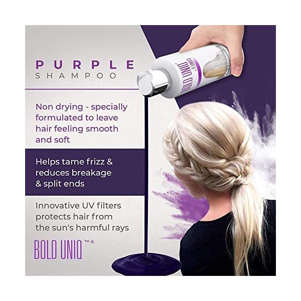 Purple-Shampoo-for-Blonde-Hair-Blonde-Shampoo-Eliminates-Brassy-Yellow-Tones-Lightens-Blonde-Platinum-Ash-Silver-and-Grays-Paraben-Sulfate-Free-Toner-237ml Bold Uniq Purple Shampoo for Blonde Hair - Toning Shampoo for Blonde, Platinum, Bleached, Grey, Ash, and Silver Hair…