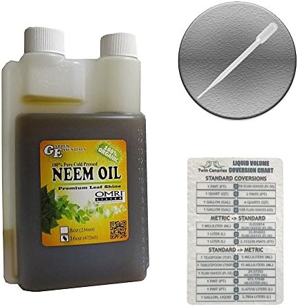 Garden Essentials Neem Oil 100& Pure Cold Pressed Leaf Shine + Twin Canaries Chart & Pipette - 1 Pint / 16 Ounces