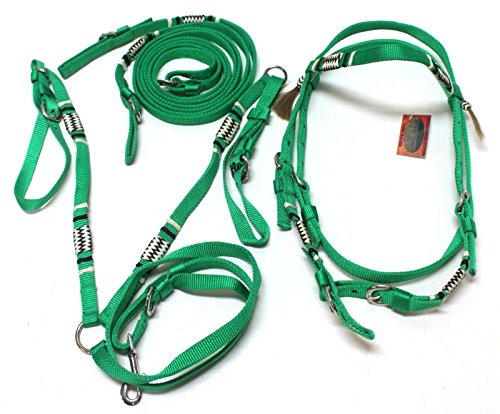 Pony Green Nylon w/ Braided Rawhide Trim Bridle w/ Breast Harness Horse Tack