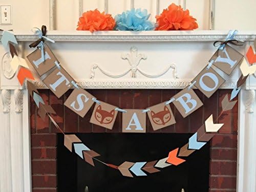 Woodland fox baby shower decorations - tribal baby shower - it's a boy banner- fox baby shower decorations