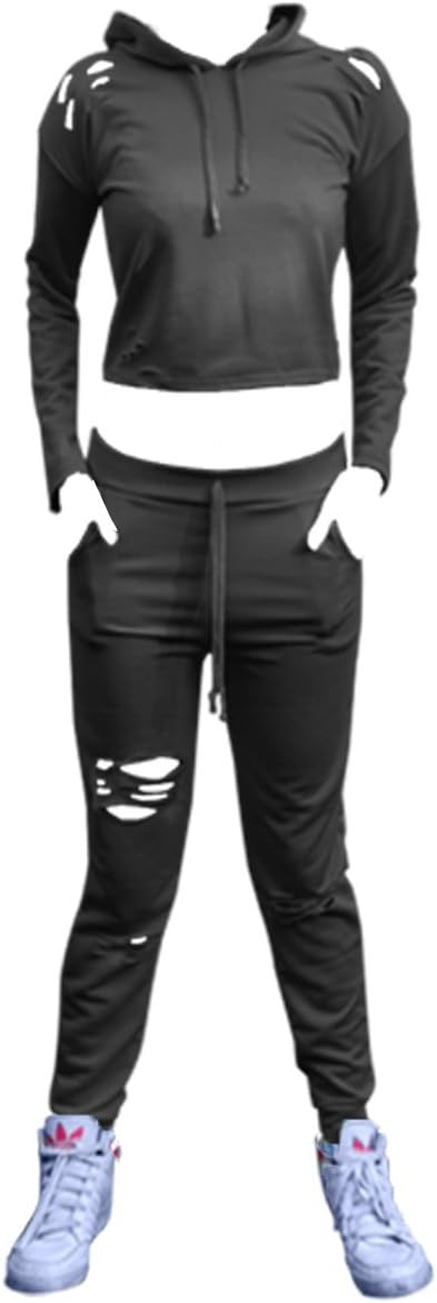 Miss Vanilla Kids Girls Hooded Ripped Cropped Lounge wear Joggers Tracksuit Age: 7-13 Years