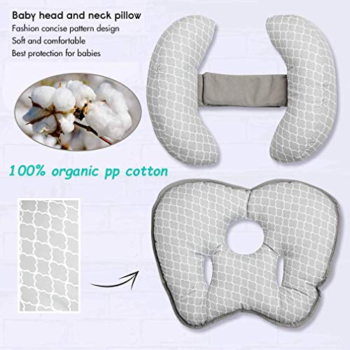 Adjustable Baby Travel Neck Pillow for Car Seat, 2 in 1 Pushchair Strollers Soft Head Neck Support for Infant Toddler,Organic Flat Head Pillow with Banana Neck Pillow for 6 Months to 2 Years - Thumbnail 3