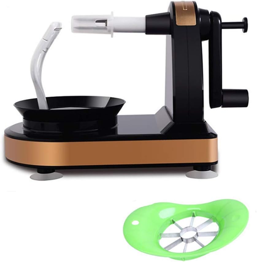 Hand Crank Apple Peeler and Fruit Splitter Cutter Rotary Apple Peeler with Serrated Stainless Steel Blade Slicer Corer and Cuts in Seconds Peelers (Gold+Black)