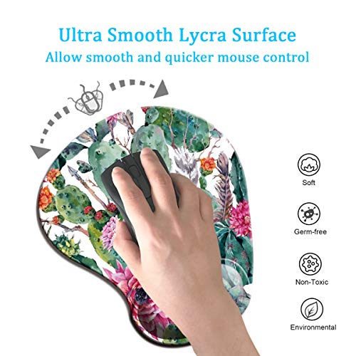 Dooke Ergonomic Mouse Pad with Wrist Support, Cute Mouse Pads with Non-Slip Rubber Base for Home Office Working Studying Easy Typing & Pain Relief Cactus