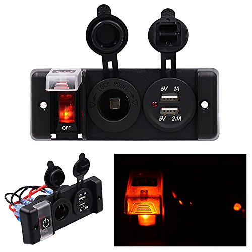 Dual USB Charger Socket Panel,elecfan Waterproof 12V 3.1A Cigarette Lighter Adapter with Switch for Car Boat Marine Vehicle Motorcycle ATV for iPhone XS Max/XR/7/8 Samsung Galaxy Note 9 - Black